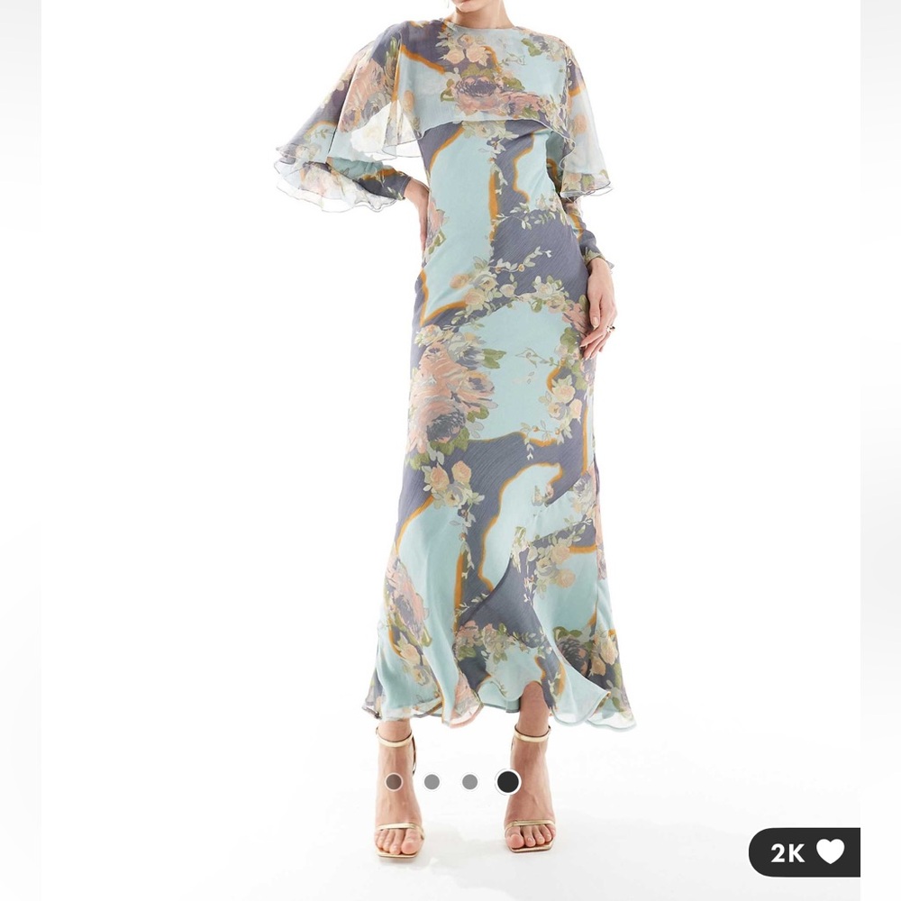 ASOS Design Long Sleeve Ruffle Maxi Dress w/ Cape Detail